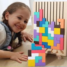 Netscroll Drvena 3D slagalica, 42 drvene kocke u 9 geometrijskih oblika, edukativna dječja slagalica, društvena igra za djecu ili odrasle, Tetris