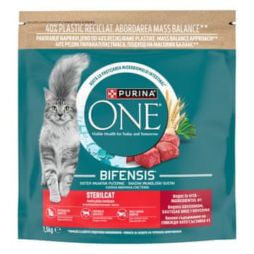 Purina ONE Bifensis Sterilcat suha hrana za mačke s govedinom, 8 x 800 g