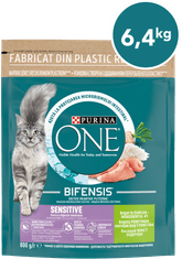Purina ONE Bifensis Sensitive suha hrana za odrasle mačke, s puretinom, 8 x 800 g