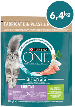 Purina ONE Bifensis Sensitive suha hrana za odrasle mačke, s puretinom, 8 x 800 g