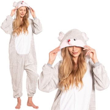 Nikcorp Jednodijelna ženska pidžama kigurumi sivi miš, kostim onesie za odrasle, veličina XL (175-185 cm)