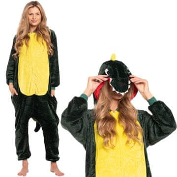 Nikcorp Jednodijelna pidžama kigurumi onesie kostim dinosaura, zelena, za odrasle, veličina S (145-155 cm)