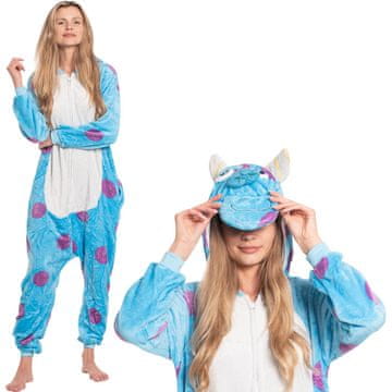 Nikcorp Jednodijelna pidžama kigurumi onesie kostim Sulley, plava, za odrasle | Veličina XL (175-185 cm)