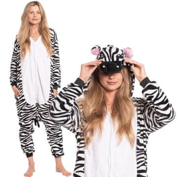 Nikcorp Jednodijelna pidžama Kigurumi kostim zebra, crno-bijela, za odrasle, onesie za visinu 165-175 cm, veličina L