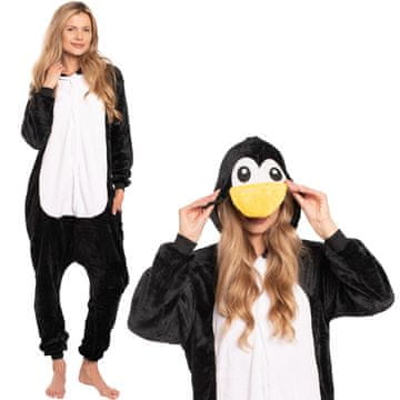 Nikcorp Jednodijelna pidžama kigurumi kostim pingvin za odrasle, mekani kombinezon za spavanje, crni, veličina XL (175-185 cm)