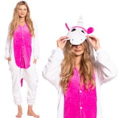 Nikcorp Jednodijelna pidžama kigurumi jednorog, ružičasti kostim za odrasle, onesie za visinu 155-165 cm, veličina M