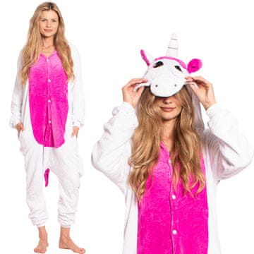 Nikcorp Jednodijelna pidžama kigurumi jednorog, ružičasti kostim za odrasle, onesie za visinu 155-165 cm, veličina M