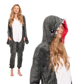 Nikcorp Ženska jednodijelna pidžama kigurumi sivi morski pas, kombinezon za spavanje i zabavu, veličina L (165-175 cm)