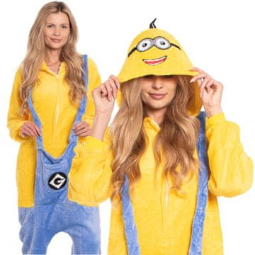 Nikcorp Jednodijelna pidžama kigurumi kostim Minion žuta za odrasle | Veličina L (165-175 cm) | Mekani kombinezon za spavanje