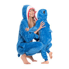 Nikcorp Dječja pidžama Kigurumi morski pas, jednodijelni kostim za spavanje i igru, mekani kombinezon, plava, 115-125 cm