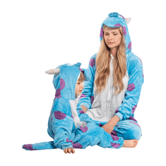 Nikcorp Dječja pidžama Kigurumi Sulley, jednodijelni kostim za spavanje i igru, mekani plišani kombinezon s kapuljačom, plava, 115-125 cm