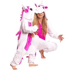 Nikcorp Dječja pidžama jednorog Kigurumi, mekani kombinezon za spavanje i igru, s kapuljačom i rogom, roza, 135-145 cm