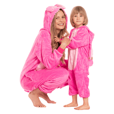 Nikcorp Dječja pidžama Kigurumi Onesie kostim Stitch ružičasta, visina 125-135 cm, mekani kombinezon s kapuljačom za igru i spavanje