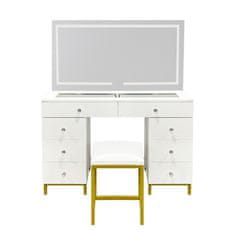 Aga Toaletni stolić s ogledalom i osvjetljenjem + tabure Mat bijeli