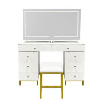 Aga Toaletni stolić s ogledalom i osvjetljenjem + tabure Mat bijeli