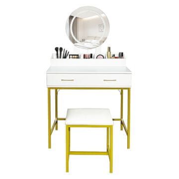 Aga Toaletni stolić s ogledalom i osvjetljenjem + tabure Bijeli