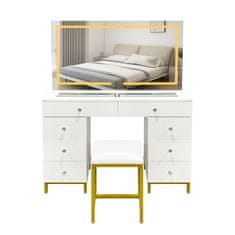 Aga Toaletni stolić s ogledalom i osvjetljenjem + tabure Mat bijeli