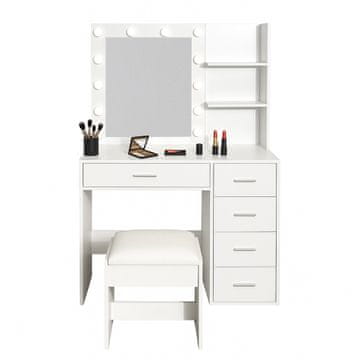 Aga Toaletni stolić s ogledalom i osvjetljenjem + tabure Bijeli