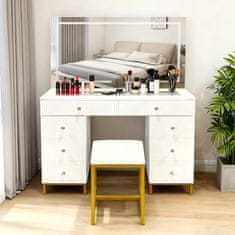 Aga Toaletni stolić s ogledalom i osvjetljenjem + tabure Mat bijeli