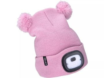 Extol Light svjetleća kapa 43458 kapa s prednjom lampom 4x25lm, USB punjenje, roza sa šljokicama i pomponima, dječja