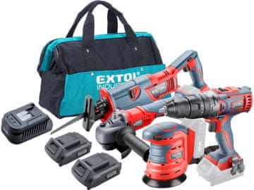 Extol Premium Set akumulatorskog alata SHARE20V set akumulatorskog alata u torbi, 7 dijelova - bušilica, kutna brusilica, orbitalna brusilica, 2x baterije
