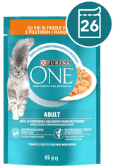 Purina ONE ADULT mokra hrana za odrasle mačke, mini fileti s piletinom i zelenim grahom, 26x85g