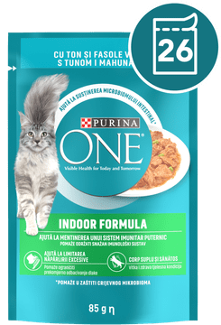 Purina ONE INDOOR FORMULA mokra hrana za odrasle mačke, mini fileti s tunom i zelenim grahom, 26 x 85 g
