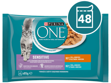 Purina ONE SENSITIVE mokra hrana za odrasle mačke, s piletinom ili tunom, 48 x 85 g