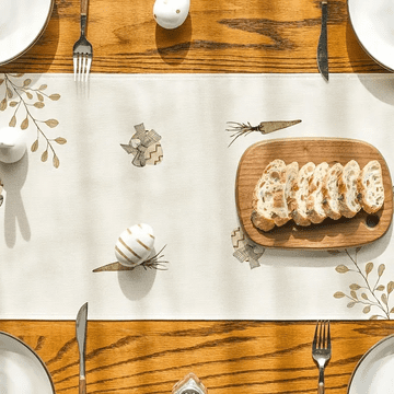 HOME & MARKER® Uskrsni stolni trkač – 180×33 cm, dekorativni laneni stolnjak s uzorkom jaja i zečeva | EASTERUNNER