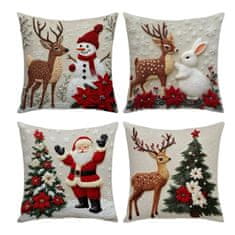 Netscroll Božićne navlake za jastuke, 45x45 cm, mekana tkanina, set od 4 komada s motivima snjegovića, soba i Djeda Božićnjaka, za blagdansko uređenje, CutePillows