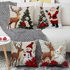 Netscroll Božićne navlake za jastuke, 45x45 cm, mekana tkanina, set od 4 komada s motivima snjegovića, soba i Djeda Božićnjaka, za blagdansko uređenje, CutePillows