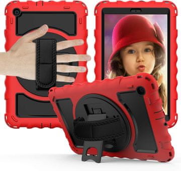 Nikcorp Robusna zaštitna maska za Samsung Galaxy Tab 10.4" s rotirajućim stalkom i naramenicom, trodijelna, crvena