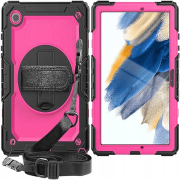 Nikcorp Oklopna maska za Samsung Galaxy Tab A 8.4 2020 s rotirajućim stalkom i ručkom, SM-T307, rozo-crna