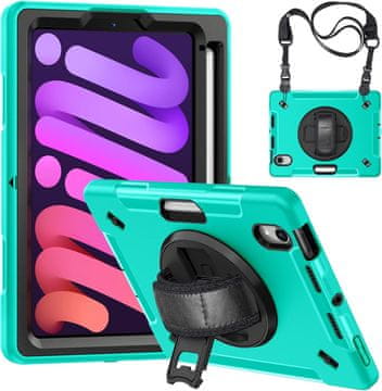 Nikcorp Zaštitna maska za iPad Mini 6 8.3" (2021) s rotirajućim stalkom, držačem za olovku i naramenicom, zelena