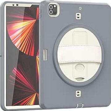 Nikcorp Oklopna maska za iPad Pro 12.9 (2021/2020/2018) s rotirajućim stalkom 360°, remenom za ruku i naramenicom, siva