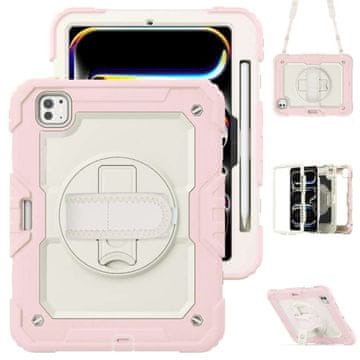 Nikcorp Zaštitna maska za iPad Pro 11" (2018-2021) s rotirajućim stalkom, držačem za ruku i naramenicom, ružičasta