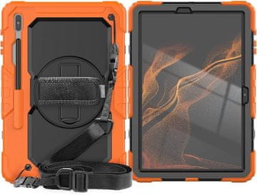 Nikcorp Zaštitna maska za Samsung Galaxy Tab S8 11" s rotirajućim stalkom 360° i naramenicom, otporna na udarce, narančasta