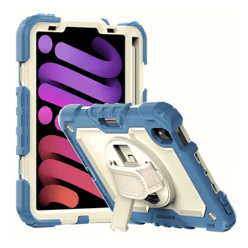 Nikcorp Oklopna torbica za iPad Mini 6 8.3" 2021 s stalkom, remenom za rame i držačem za olovku, plavo-bijela