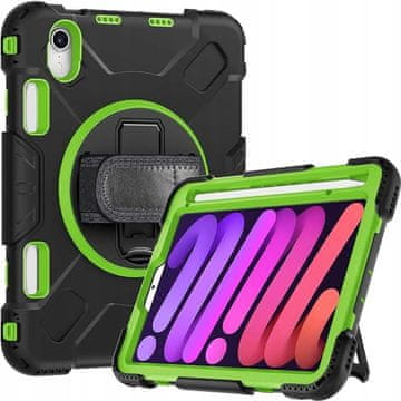 Nikcorp Zaštitna maska za iPad Mini 6 (2021) 8.3", rotirajući stalak 360°, remen za ruku, otporna na udarce, crno-zelena