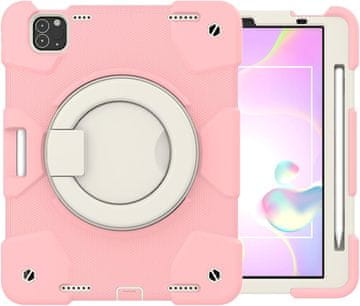 Nikcorp Oklopna zaštitna maska za iPad Mini 6 s rotirajućim stalkom od 360° i odvojivim remenom za nošenje, ružičasta