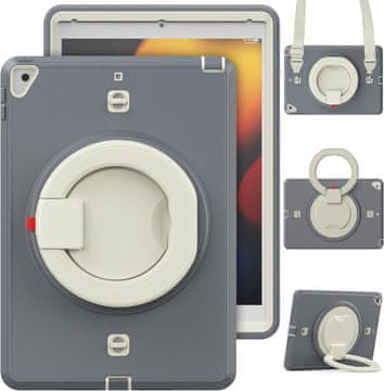 Nikcorp Zaštitna maska za iPad 9.7" 2017/2018 s rotirajućim stalkom od 360° i naramenicom, trodijelna, siva