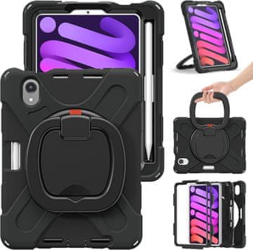 Nikcorp Zaštitna maska za iPad Mini 6 8,3" s rotirajućim stalkom od 360°, držačem za olovku i naramenicom, crna