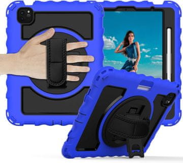 Nikcorp Zaštitna maska za iPad Air 4 10.9" s rotirajućim stalkom, držačem za ruku i naramenicom, plava