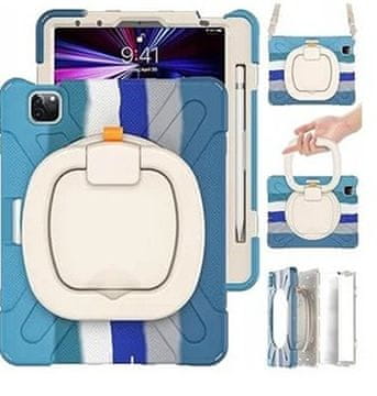 Nikcorp Robusna zaštitna maska za iPad Pro 12.9 (2021-2018) s rotirajućim stalkom, držačem za ruku i naramenicom, plava