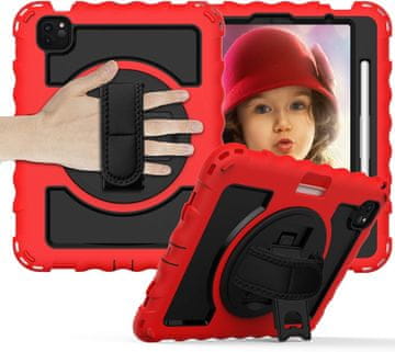 Nikcorp Robusna zaštitna maska za iPad Pro 11" / 3 / 2 / 1 s rotirajućim stalkom i naramenicom, otporna na udarce, crvena