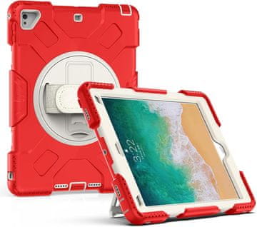 Nikcorp Oklopna maska za iPad 9/8/7 10.2” s rotirajućim postoljem od 360° i ručnim držačem, troslojna zaštita, crvena