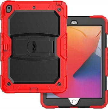 Nikcorp Oklopna maska za iPad 9/8/7 10.2" s postoljem i držačem za olovku, trodijelna zaštitna futrola, crvena