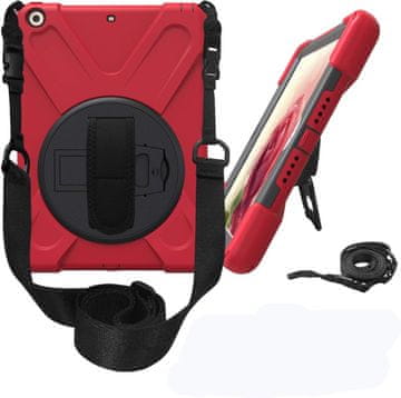 Nikcorp Robusna zaštitna maska za iPad 2/3/4 s 360° rotirajućim stalkom, ručnim držačem i naramenicom, crvena