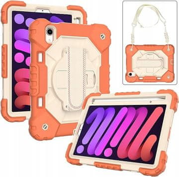 Nikcorp Zaštitna maska za iPad Mini 6 8,3" s rotirajućim stalkom, držačem za ruku i naramenicom, narančasta