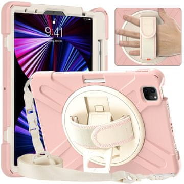 Nikcorp Robusna zaštitna maska za iPad Pro 11 (2021/2020/2018) s rotirajućim stalkom, ručkom i naramenicom, ružičasta